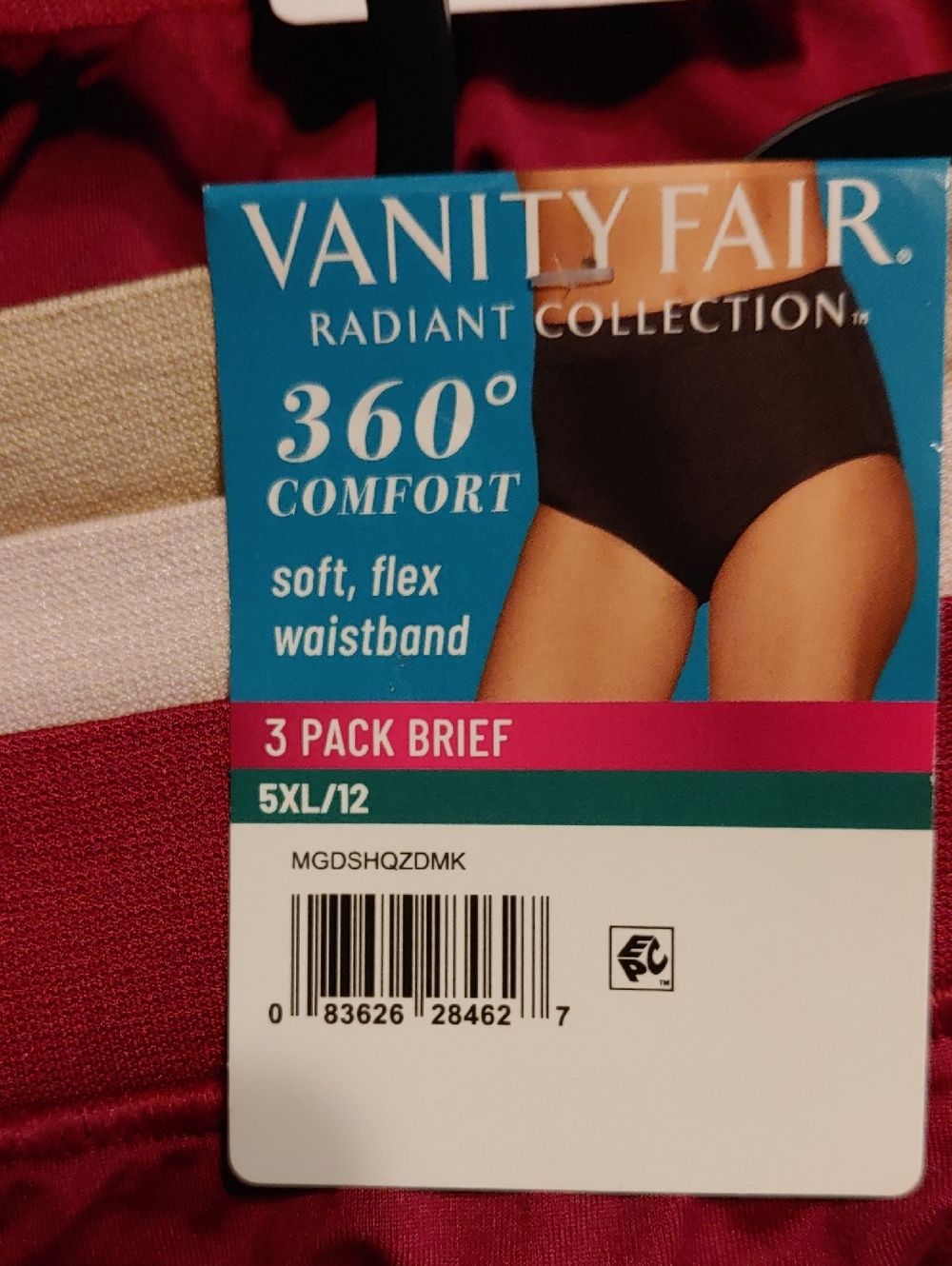 NWT Vanity Fair 5X/12 3 Pair Maroon/cream& Tan Radiant Collection